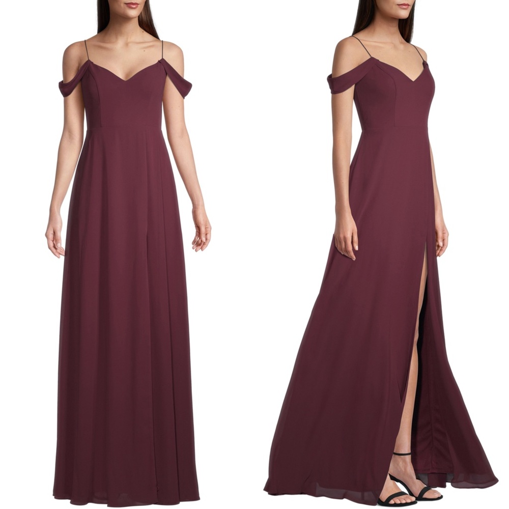 NEW #LEVKOFF Samantha WINE Cold Shoulder A-LINE Chiffon BRIDESMAID GOWN 14